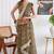 cotton blend geometric print ready to wear saree with pocket dark beige