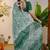 cotton blend batik block print ready to wear saree with pocket green