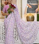 cotton blend floral print ready to wear saree with pocket off white