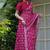 cotton blend floral block print ready to wear saree with pocket dark pink
