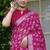 cotton blend floral block print ready to wear saree with pocket dark pink
