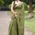 cotton blend floral block print ready to wear saree with pocket olive green