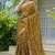 cotton blend paisley kalamkari print ready to wear saree with pocket dark mustard