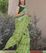 cotton blend shibori print ready to wear saree with pocket olive green