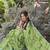 cotton blend shibori print ready to wear saree with pocket olive green