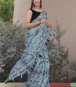 cotton blend shibori print ready to wear saree with pocket light blue