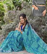 cotton blend shibori print ready to wear saree with pocket turquoise