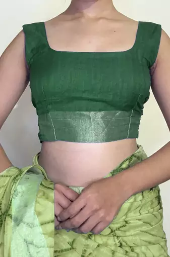cotton blend shibori print ready to wear saree with pocket olive green