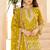 mustard yellow georgette cotton thread sequins work palazzo set -Full Stitched Free size