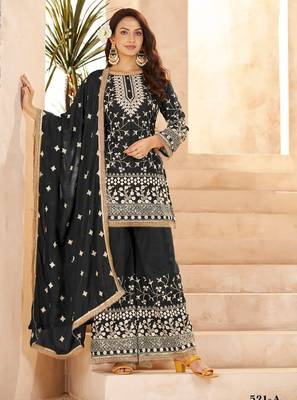 black georgette cotton thread sequins work palazzo set-Full Stitched Free size 1