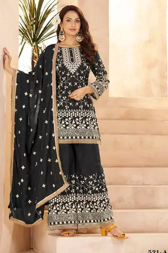 black georgette cotton thread sequins work palazzo set-Full Stitched Free size