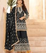 black georgette cotton thread sequins work palazzo set-Full Stitched Free size