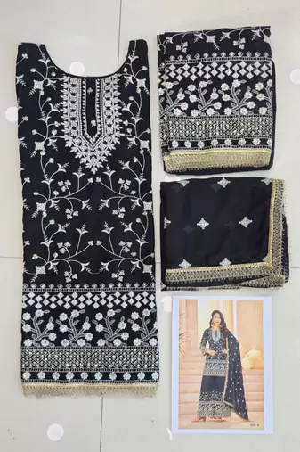 black georgette cotton thread sequins work palazzo set-Full Stitched Free size