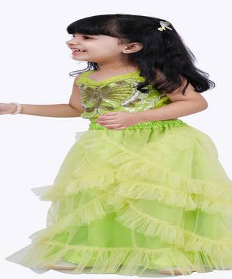 Elaisha woven sleeveless placement embroidered top with net lehenga-limegreen 3