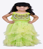 Elaisha woven sleeveless placement embroidered top with net lehenga-limegreen