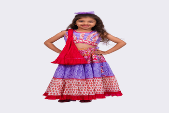 Elaisha woven cotton sleeveless all over printed top with printed lehenga-lavender & pink 2