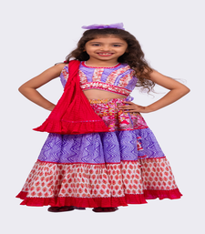 Elaisha woven cotton sleeveless all over printed top with printed lehenga-lavender & pink