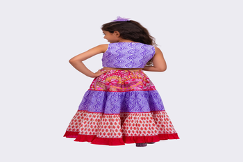 Elaisha woven cotton sleeveless all over printed top with printed lehenga-lavender & pink 3