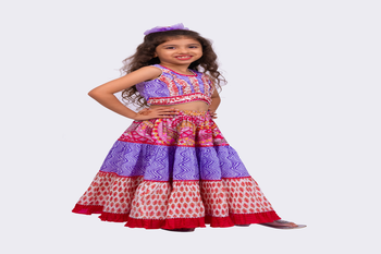 Elaisha woven cotton sleeveless all over printed top with printed lehenga-lavender & pink 1