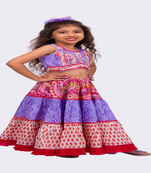 Elaisha woven cotton sleeveless all over printed top with printed lehenga-lavender & pink