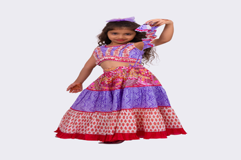 Elaisha woven cotton sleeveless all over printed top with printed lehenga-lavender & pink 4
