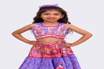 Elaisha woven cotton sleeveless all over printed top with printed lehenga-lavender & pink 5
