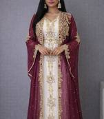 Wine georgette beads and zari work wedding kaftan dress