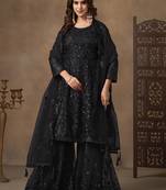 Enchanting Black Embroidered Net Festival Wear Sharara Suit