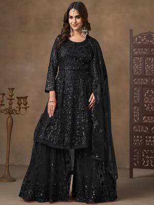 Enchanting Black Embroidered Net Festival Wear Sharara Suit 2