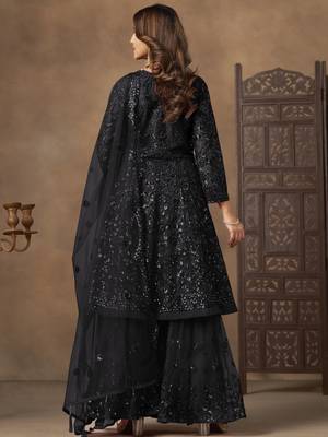Enchanting Black Embroidered Net Festival Wear Sharara Suit 4