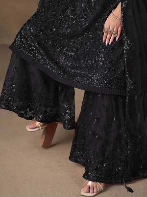 Enchanting Black Embroidered Net Festival Wear Sharara Suit 5