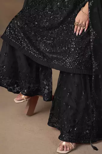 Enchanting Black Embroidered Net Festival Wear Sharara Suit
