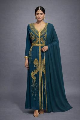 Wine Georgette Zari Work Kaftan Dress 1