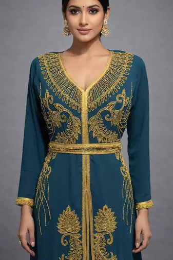 Wine Georgette Zari Work Kaftan Dress