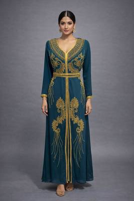 Wine Georgette Zari Work Kaftan Dress 3