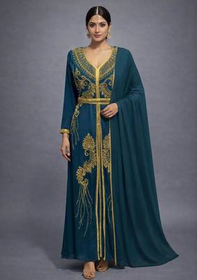 Wine Georgette Zari Work Kaftan Dress 4