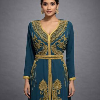 Wine Georgette Zari Work Kaftan Dress 5