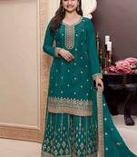 teal Chinon embroidered salwar suit