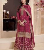 maroon Chinon embroidered designer sharara suit