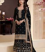 black Chinon embroidered designer sharara suit