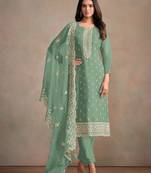 Sea green organza festival pant style suit
