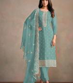 Sky blue organza festival pant style suit