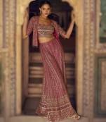 Pink premium embroidered georgette ready-made plazzo set with blouse & jacket