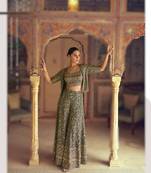 Green premium embroidered georgette ready-made plazzo set with blouse & jacket
