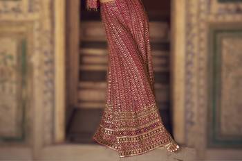 pink embroidered georgette ready-made plazzo set with blouse & jacket 4