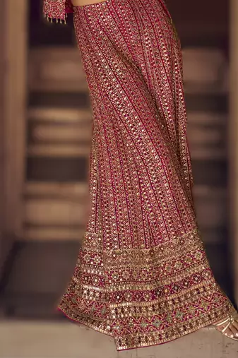 pink embroidered georgette ready-made plazzo set with blouse & jacket