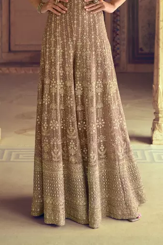 chiku embroidered georgette ready-made plazzo set with blouse & jacket