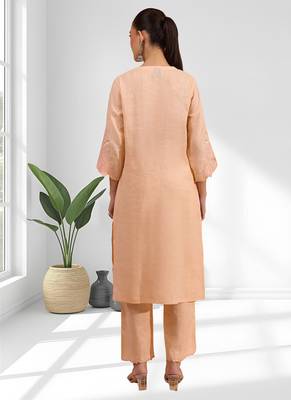 Coral linen long kurta with pant for women's 2