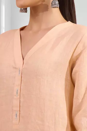 Coral linen long kurta with pant for women's
