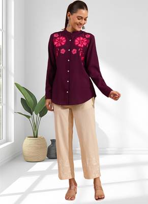Wine vertical silk only top for women's 1